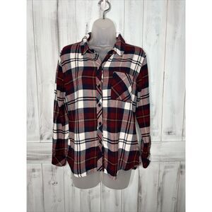 WOMENS RAILS RED WHITE BLUE PLAID RAYON COTTON BUTTON UP FLANNEL SHIRT‎ XS